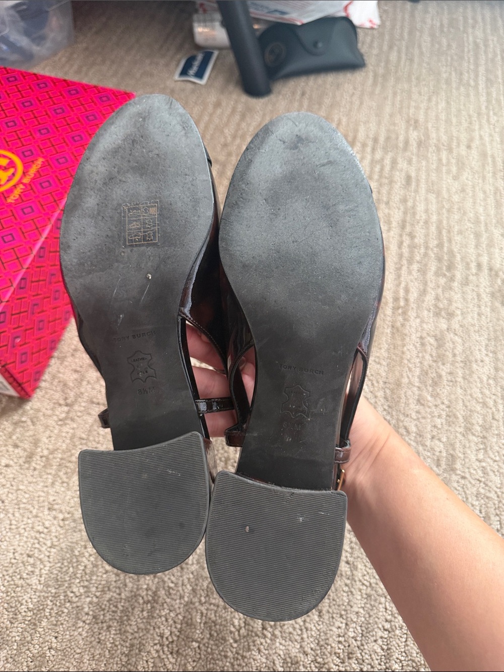 Tory Burch Black and Brown Tortoise Slingback Block Heel Sandals - Picture 7 of 7